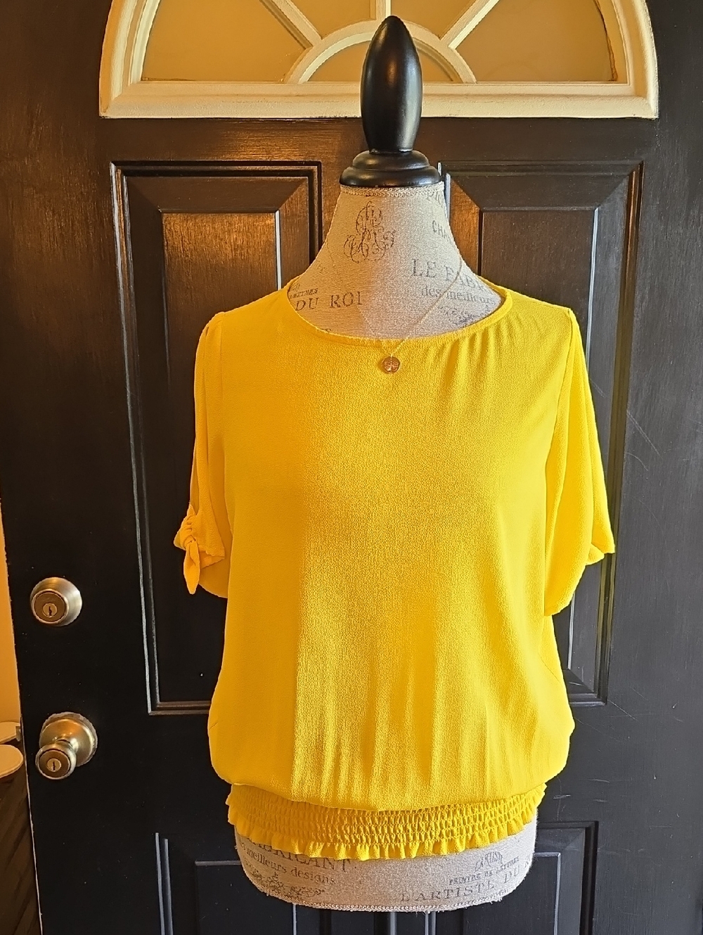 MICHAEL Michael Kors Bright Yellow Split Sleeeve Textured Top